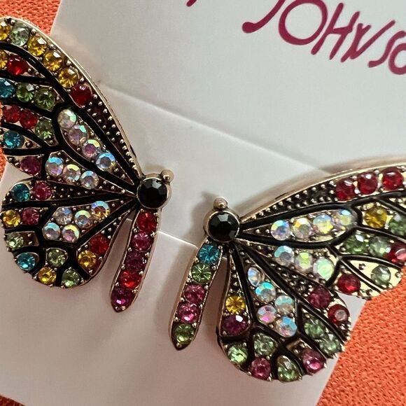 💙 Betsey Johnson stunning crystals butterfly wing earrings 💙 - Picture 5 of 7